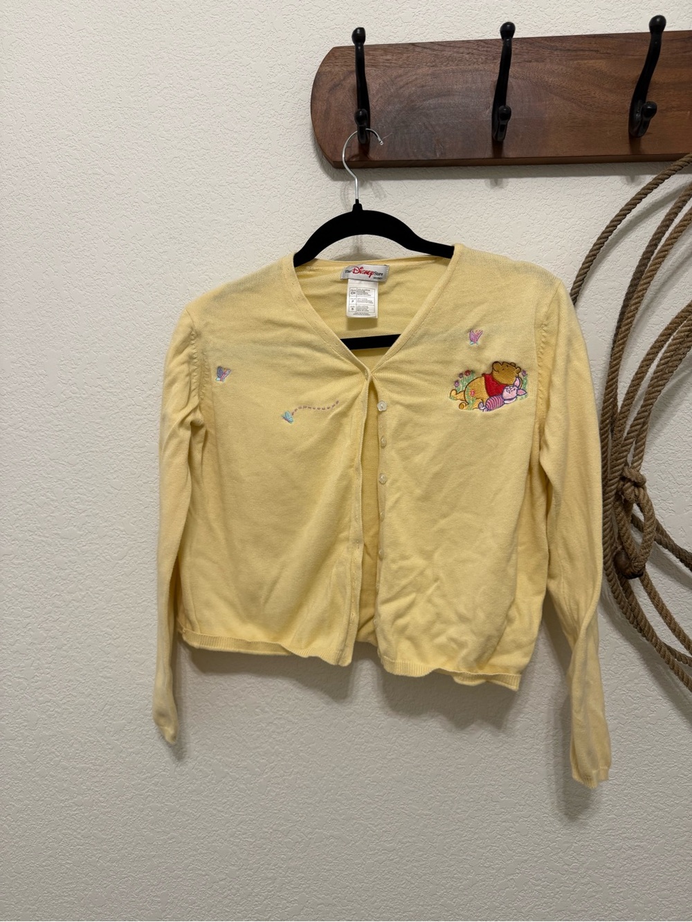 Vintage 90s Disney Store Winnie the Pooh & Piglet Yellow Cardigan Sz S